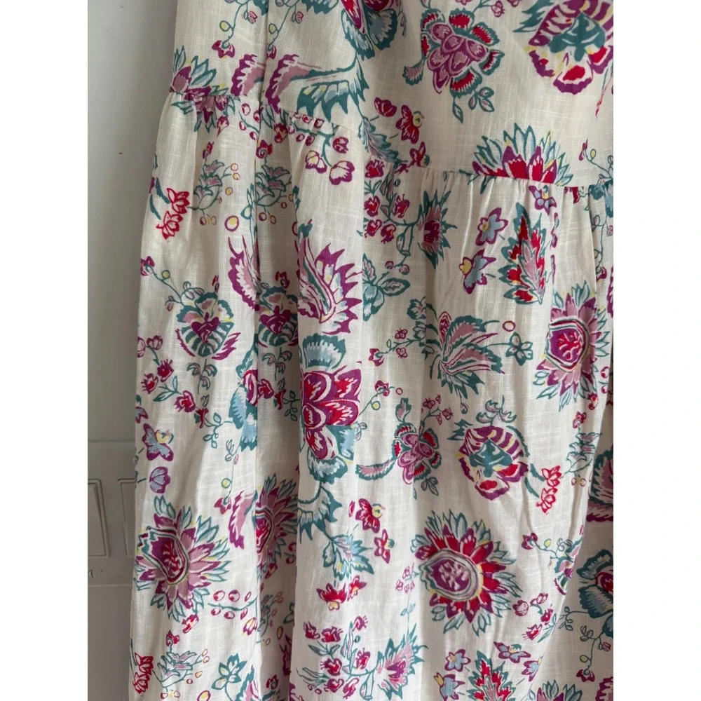 Universal Thread Cream Floral Tiered Cotton Midi Skirt Lace Trim Large NEW